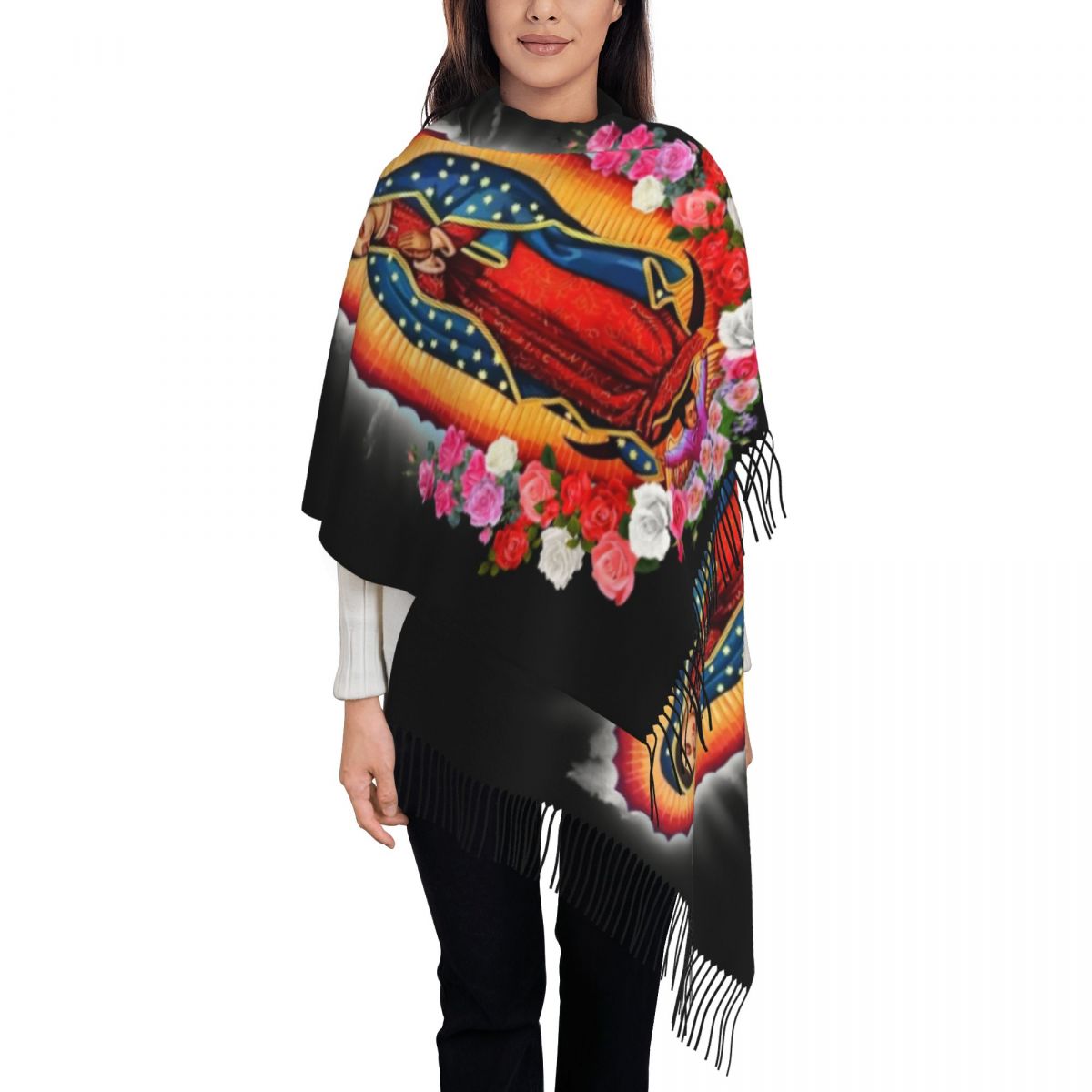 Embroidery Shawl - Шарф Девы Марии Гваделупской с принтом