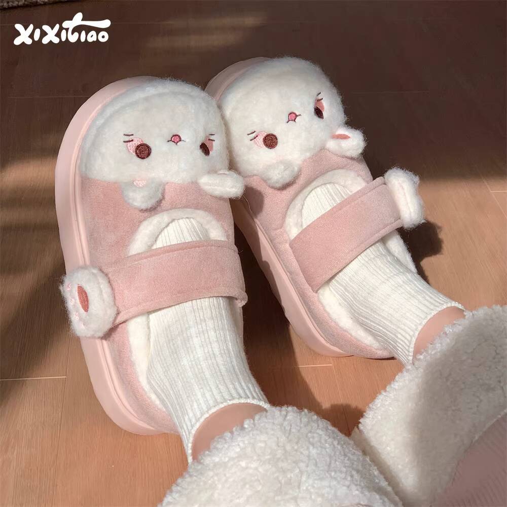 Embroidery Flat Shoes - Зимние домашние тапочки, мягкие домашние домашние