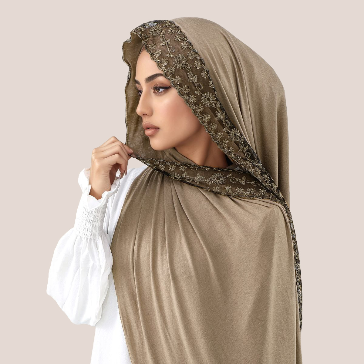 Embroidery Shawl - Хлопковый трикотаж с кружевной вышивкой, мусульманский