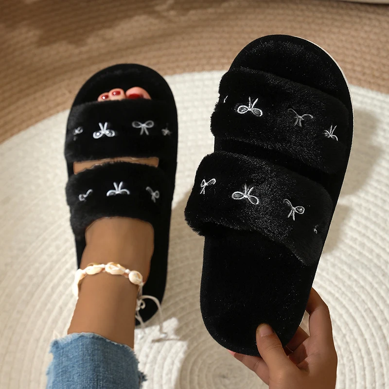 Embroidery Shoes - Модные пушистые тапочки с вышивкой в