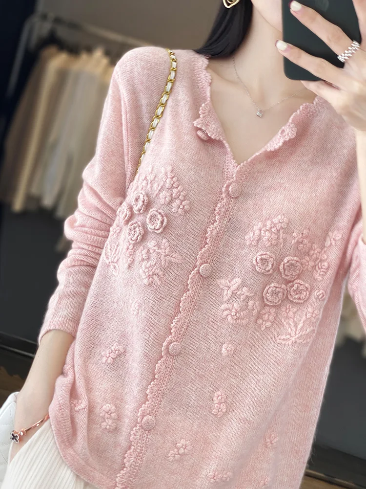 Embroidery Thread Yarn - Женский кардиган из 100% чистого кашемира