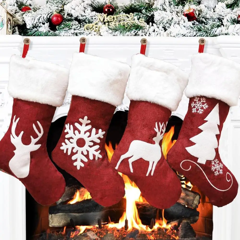 Embroidery Xmas Stocking - Красные рождественские носки-гамаки с вышивкой: Санта,