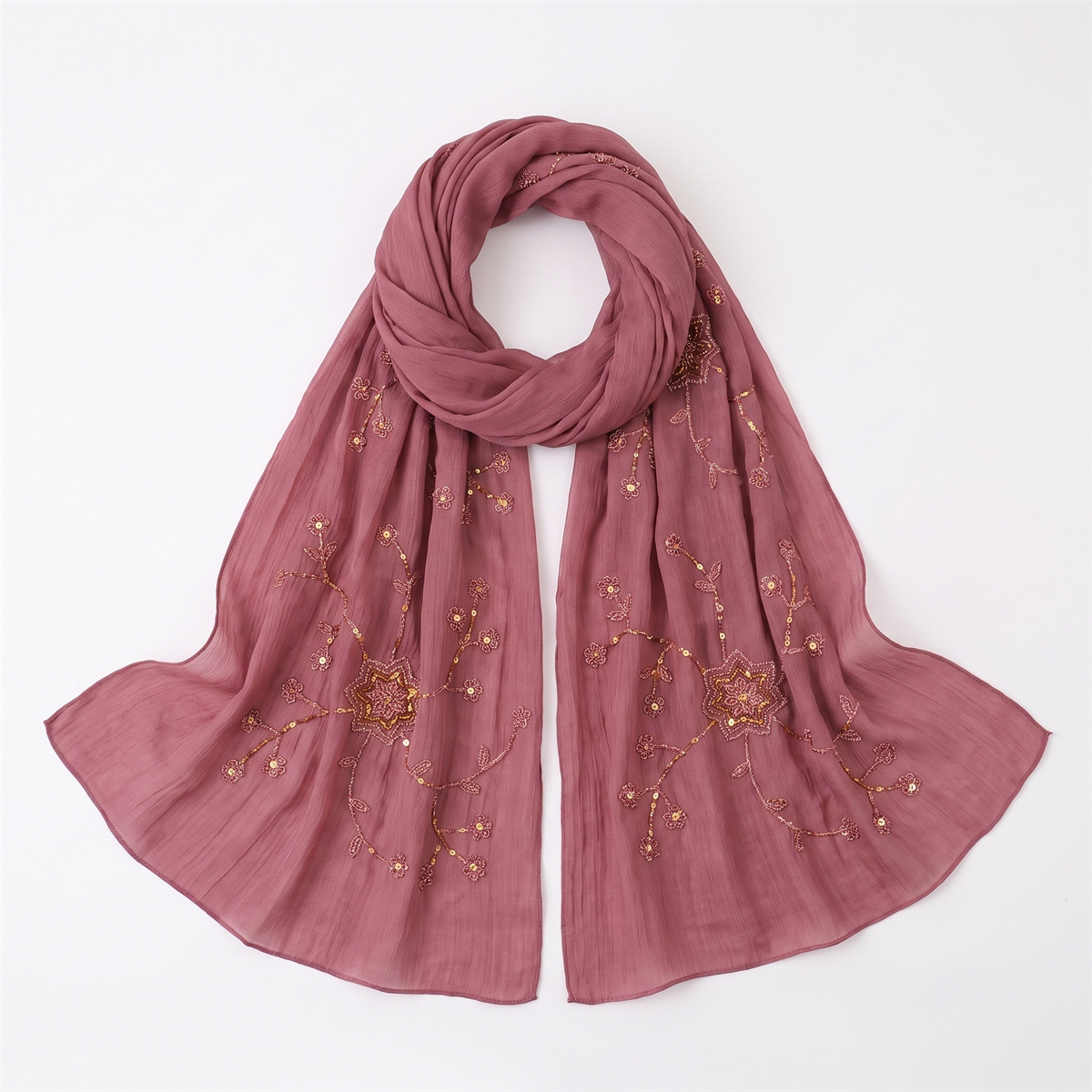 Модный жатый хиджаб-шарф с цве – обзор и цена Embroidery Shawl