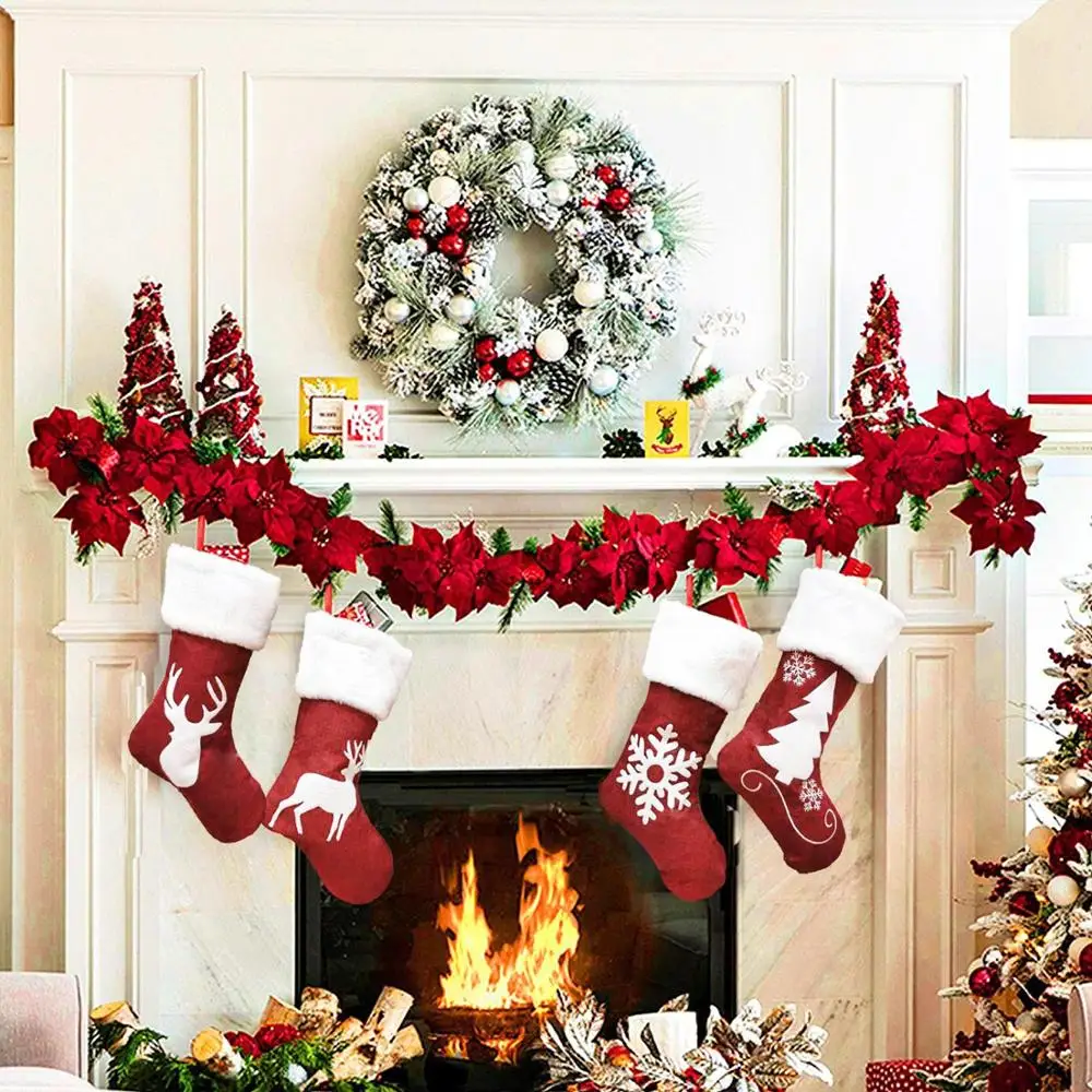 Красные рождественские носки-г – обзор и цена Embroidery Xmas Stocking